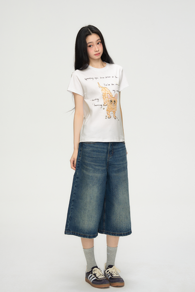Kitten Print Casual Short-sleeved T-shirt PUN0071