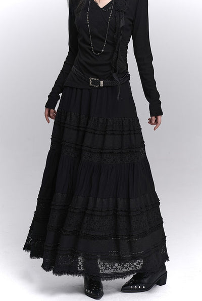 Black Lace A-line Long Skirt LAD0235