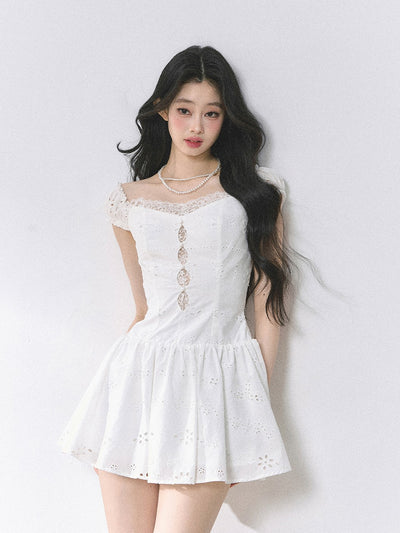 Lace White Short Dress DIA0452