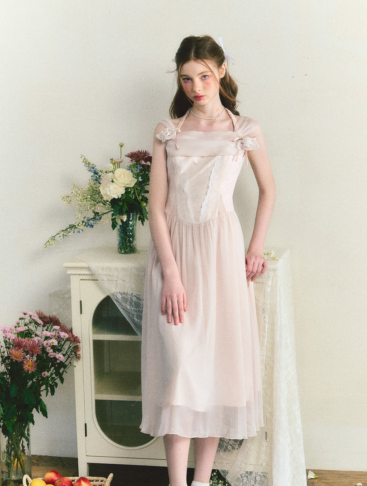 Light Pink Sleeveless Suspender Dress SUN0074