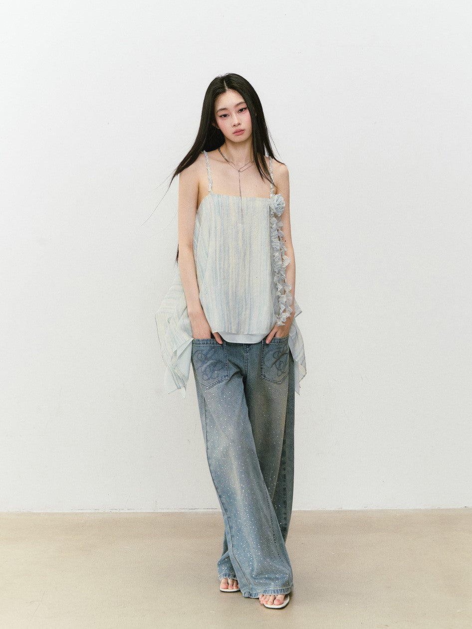 Flower Irregular Suspender Dress VIA0302