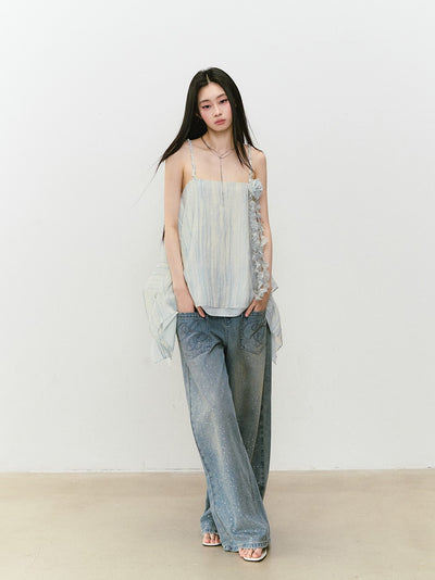 Flower Irregular Suspender Dress VIA0302