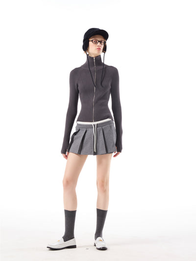 Stand Collar Skinny Zipper Sweater AOA0042