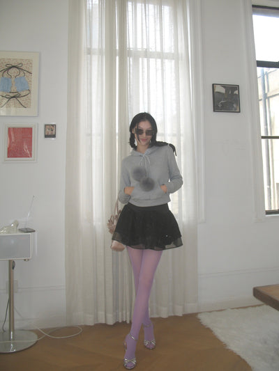 Cropped Long-sleeved Pompom Hoodie AOA0035