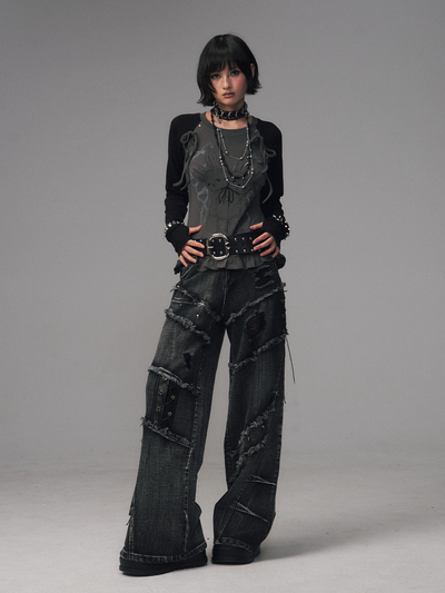 Street Punk Lace-up Studded Jeans FRU0124