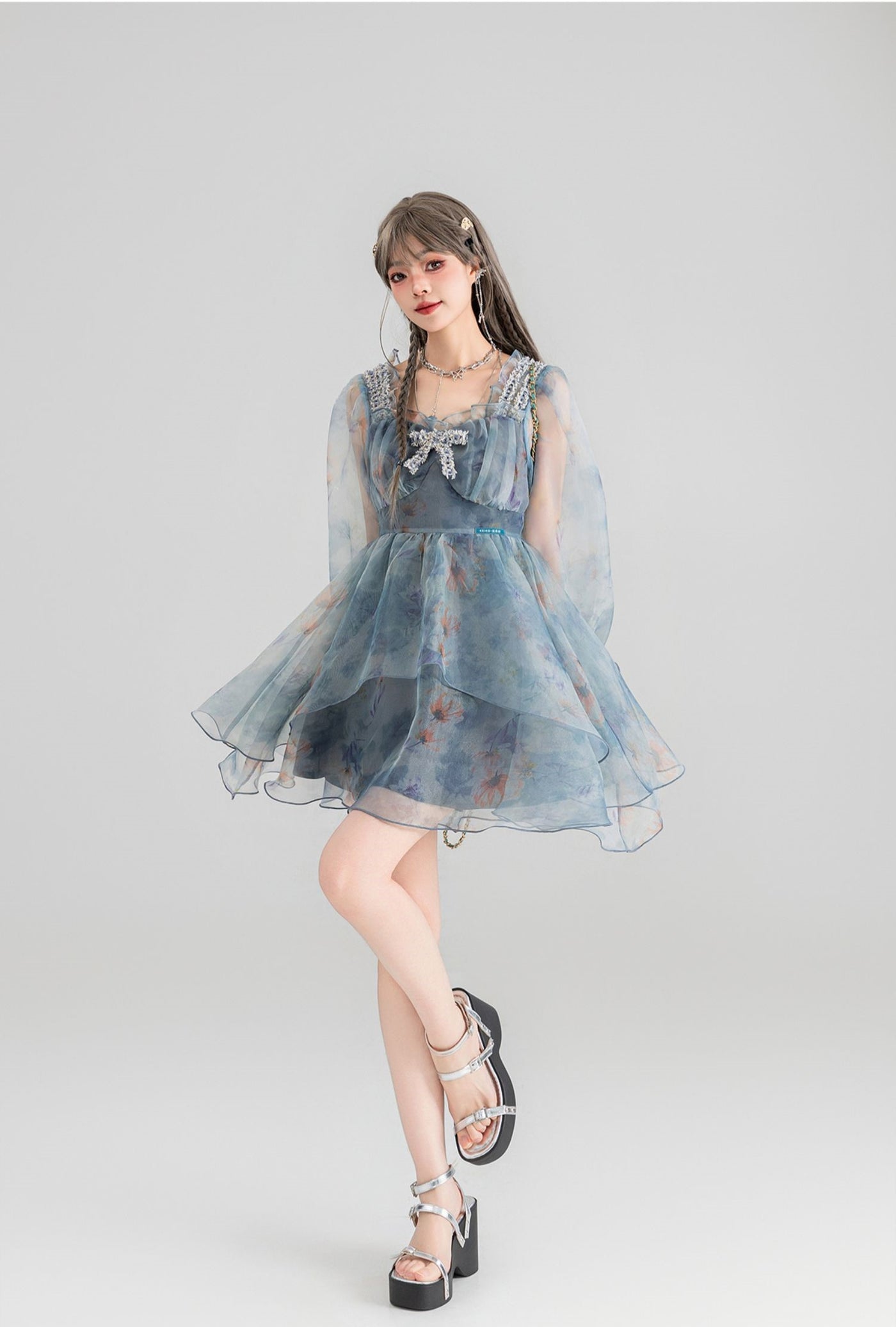 Floral Short/Long Sleeve Fairy Puffy Princess Dress KEI0065