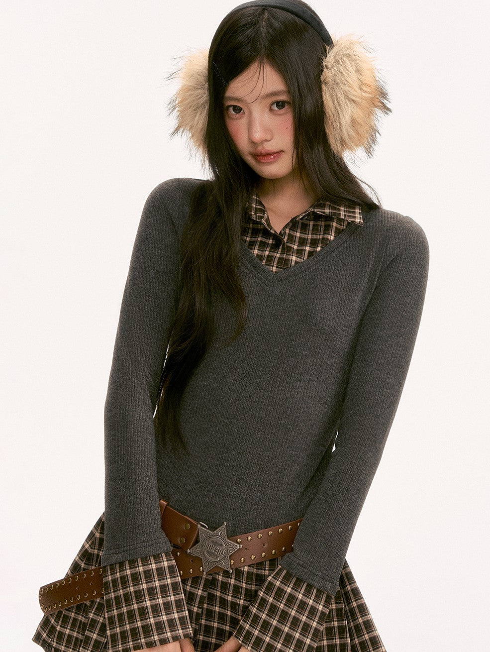 Preppy Style Knitted Plaid Patchwork Dress WEE0124