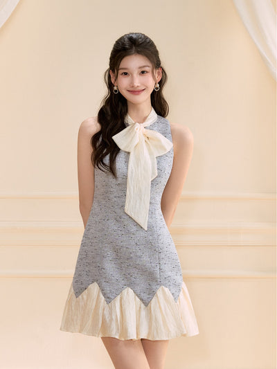 Contrast Color Bow Dress OSH0118
