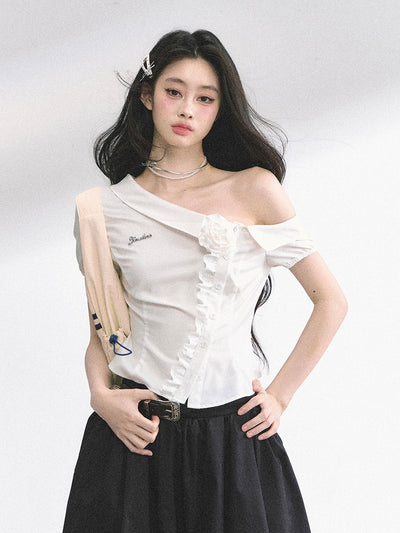 Lace Off-shoulder Flower Shirt DIA0524
