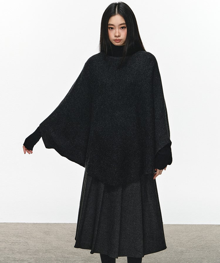 Gray High-waisted Pleated Midi Skirt ANA0114