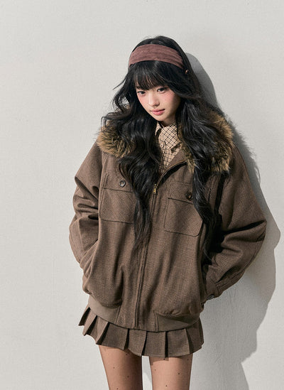 Brown Quilted Jacket/Pleated Skirt DIA0724
