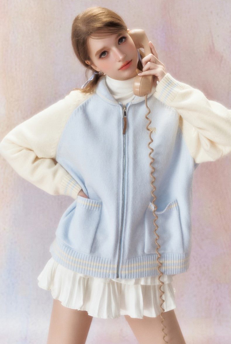 Blue Contrast Knitted Cardigan SPE0024