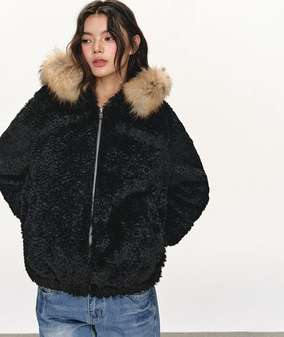 Fur Collar Black Hooded Jacket ANA0108