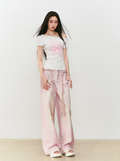 Washed Distressed Pink Jeans VIA0331