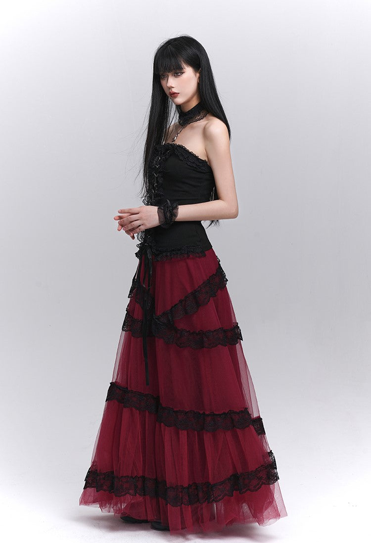 Red Tulle Long Skirt LAD0211