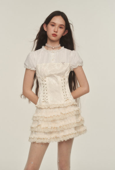 French Retro Pleated Puffy Cake Short Skirt AYF0039