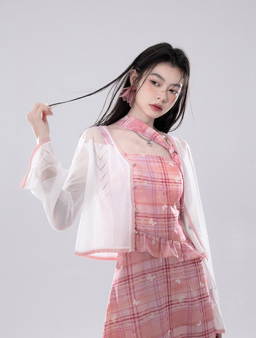 Check Butterfly Print Dress COT0260