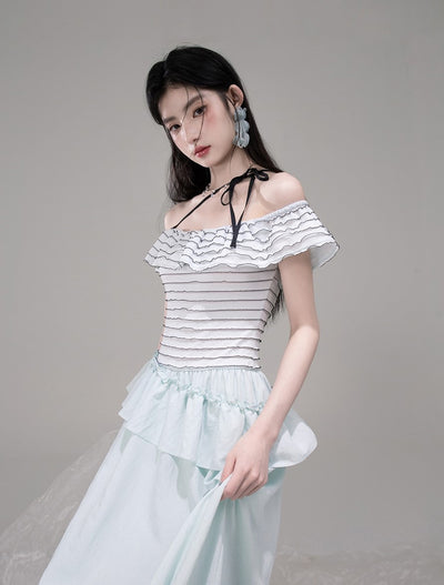 One-shoulder Splicing A-line Waist Dress COT0313
