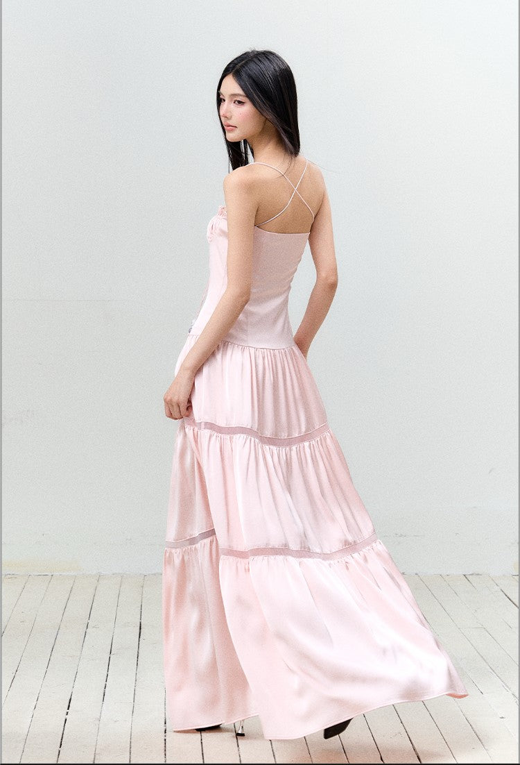 Satin Pleated Lace-up Suspender Dress AGM0150