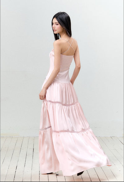 Satin Pleated Lace-up Suspender Dress AGM0150