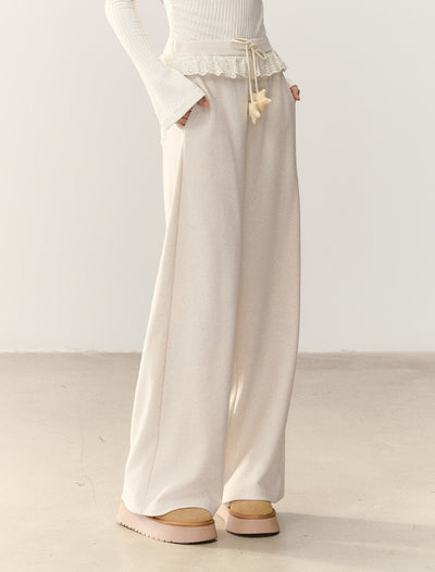 Star Waist Tie Casual Lace Trim Pants NTO0247