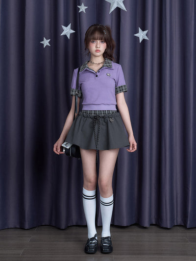 Plaid Splicing Double Waist Skirt SAG0273