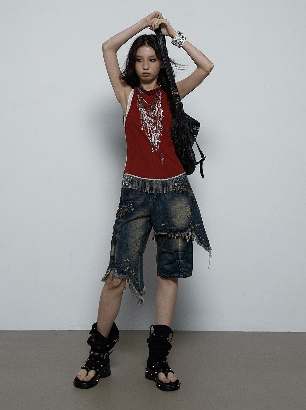 Punk Print Chain Fake Two-piece Contrast Color Camisole NOR0075