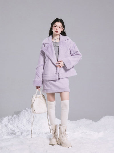 StellaLou Purple Fur Coat/Skirt COT0183