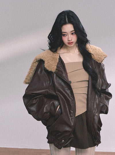 American Navy Collar Leather Jacket DIA0615