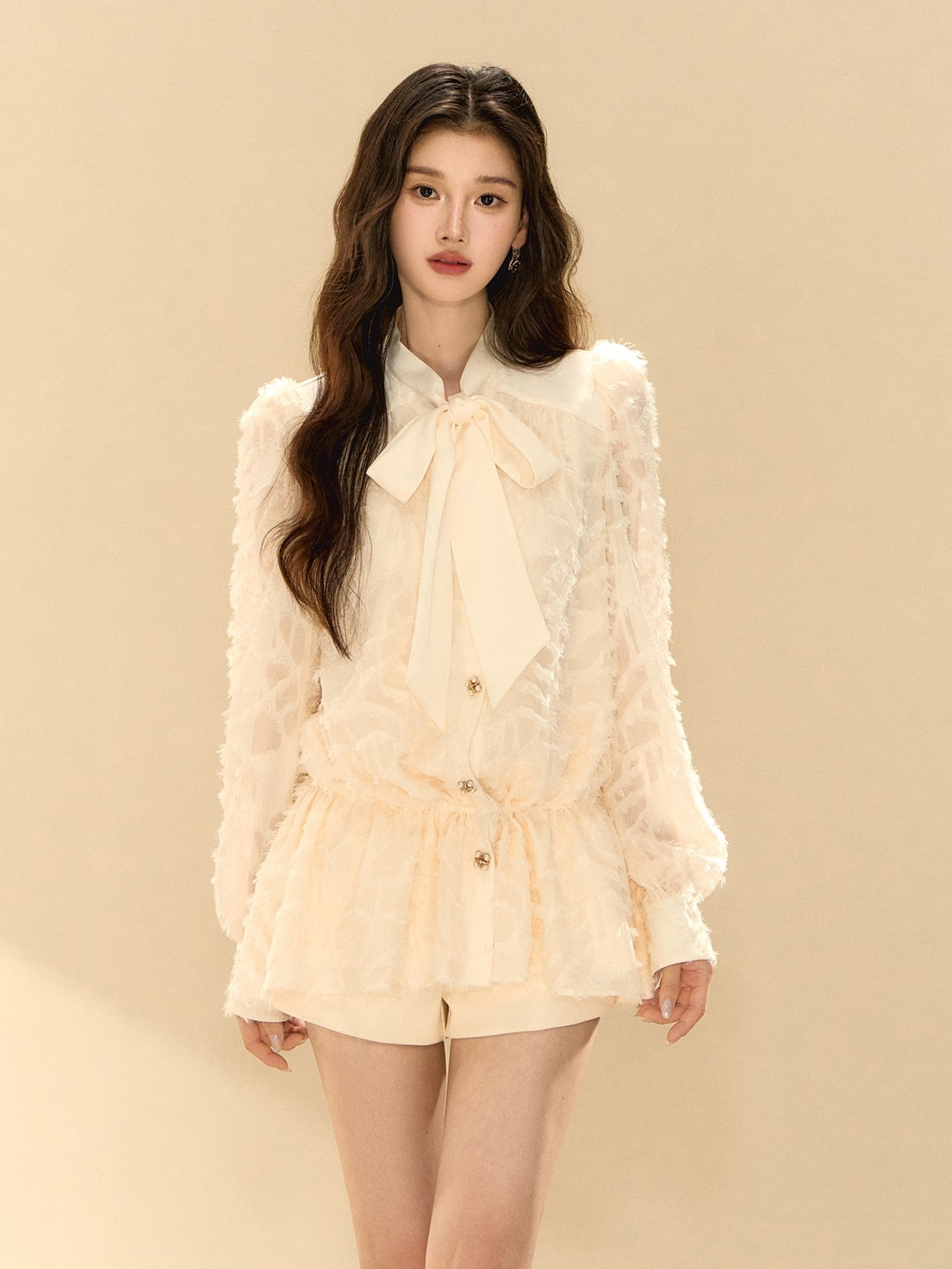 Puff Sleeves Bow Shirt Dress OSH0139