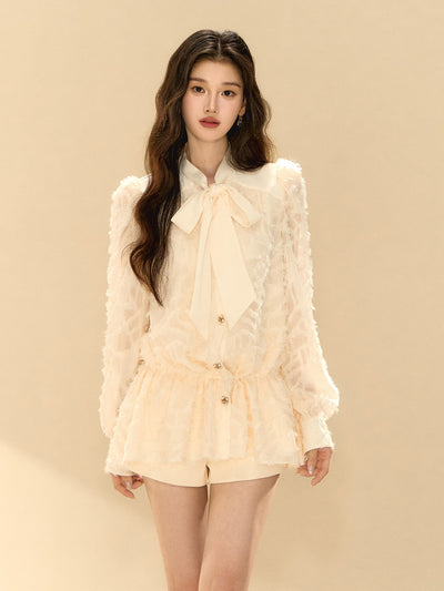 Puff Sleeves Bow Shirt Dress OSH0139