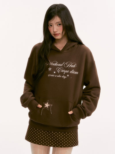 Retro Rhinestone Letter Hooded Sweatshirt WEE0121