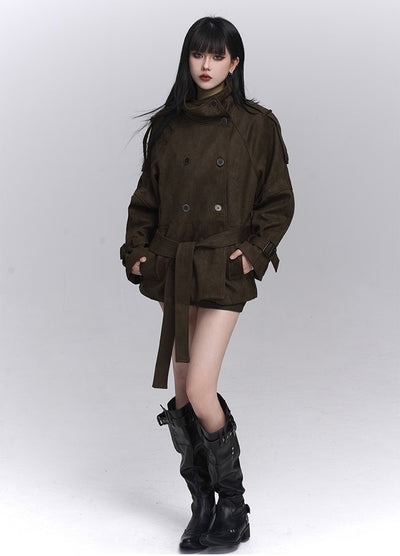 Brown Suede Stand Collar Jacket LAD0247