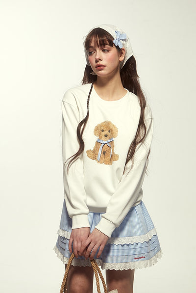 Long Sleeve Loose Puppy White Sweater TIP0019