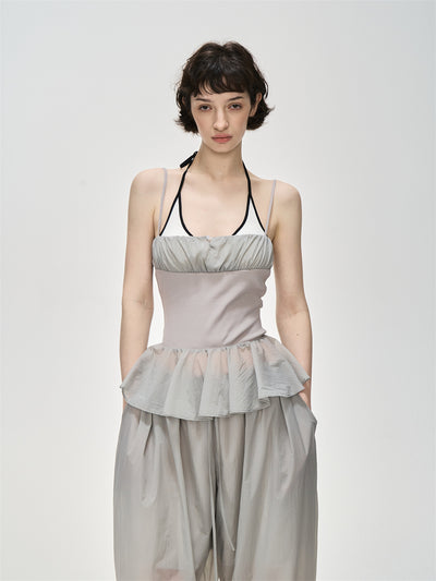 Translucent Pleated Loose Drawstring Pants CUR0231