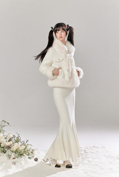 White Luxurious Style Cotton Jacket/Fishtail Skirt TBI0041