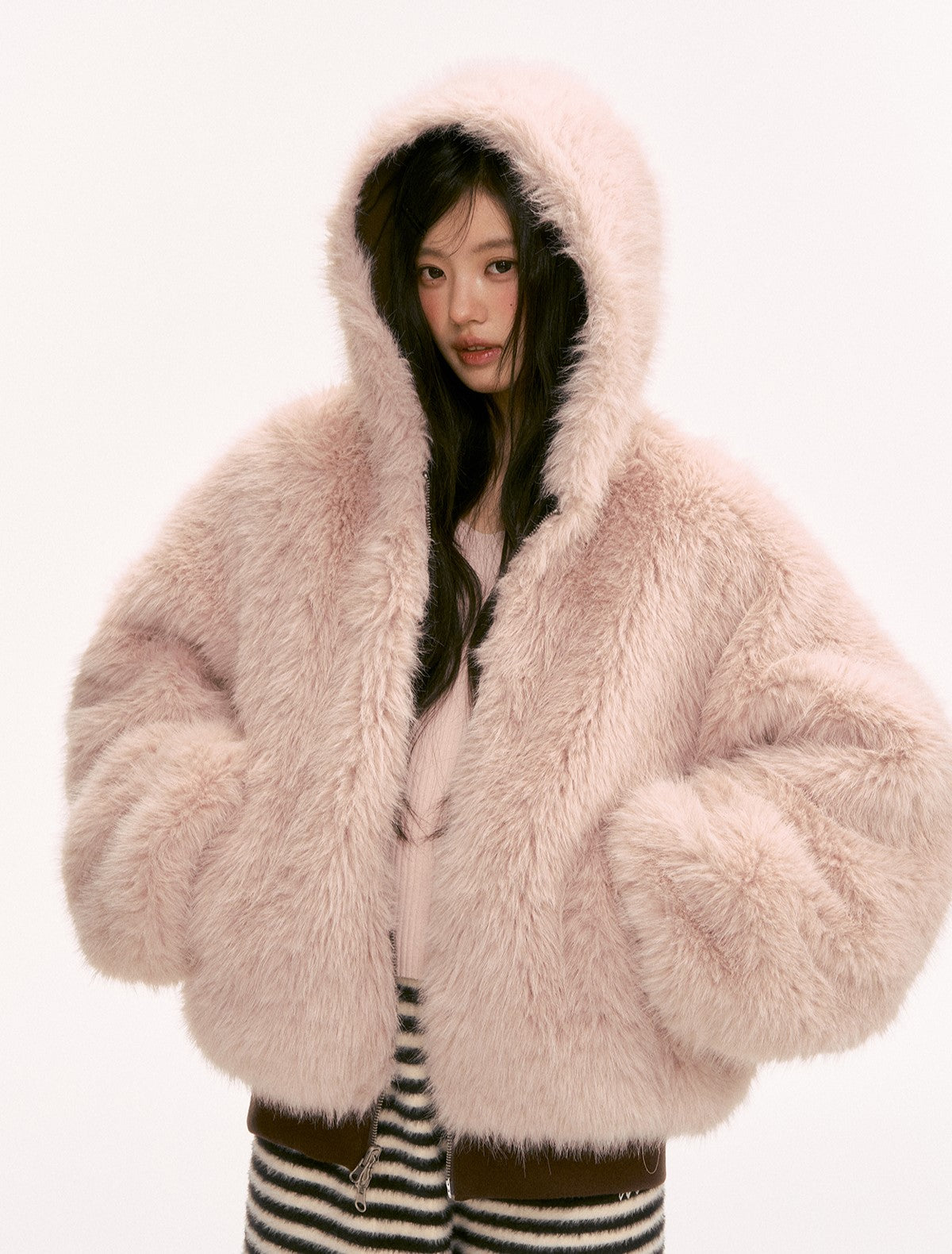 Reversible Color-blocked Plush Coat WEE0134