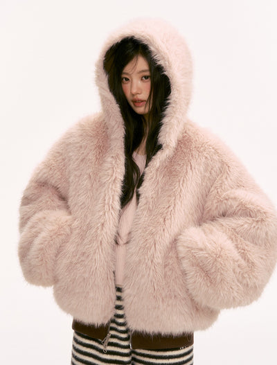 Reversible Color-blocked Plush Coat WEE0134