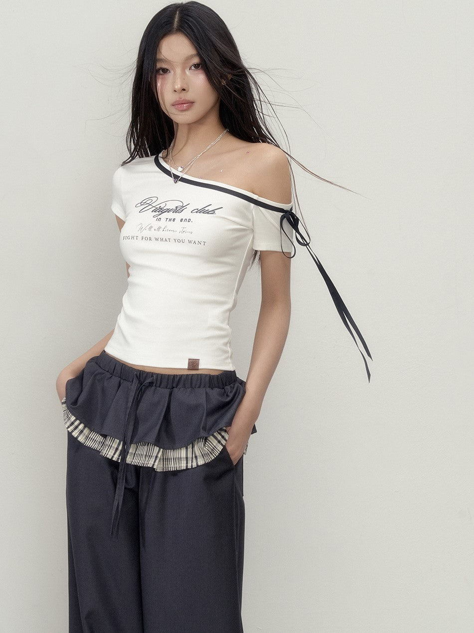 Lace-up Letter Print T-shirt VIA0258