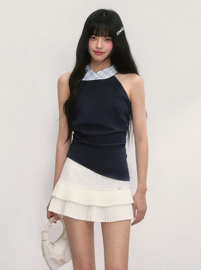Plaid Asymmetrical Sleeveless Top WEE0046