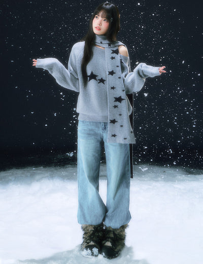 Star Jacquard Off-Shoulder Sweater WEE0105