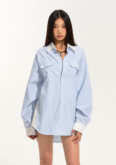 Classic Dividing Line Loose Silhouette Long-sleeved Shirt NOT0231