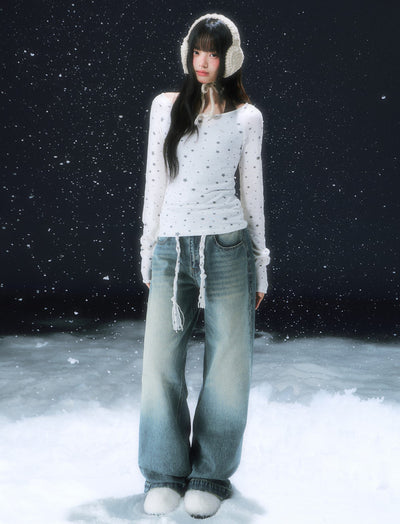 Retro Star Lace-up Washed Straight Leg Jeans WEE0112