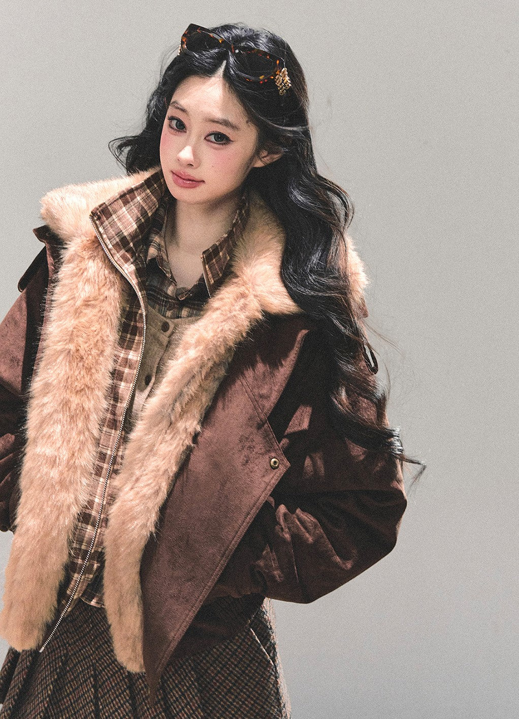 Faux Two-Piece American Style Plaid Jacket DIA0672