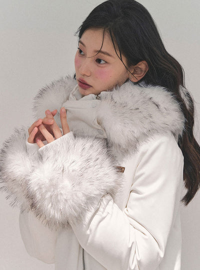 White Fur Hooded Down Jacket DIA0714