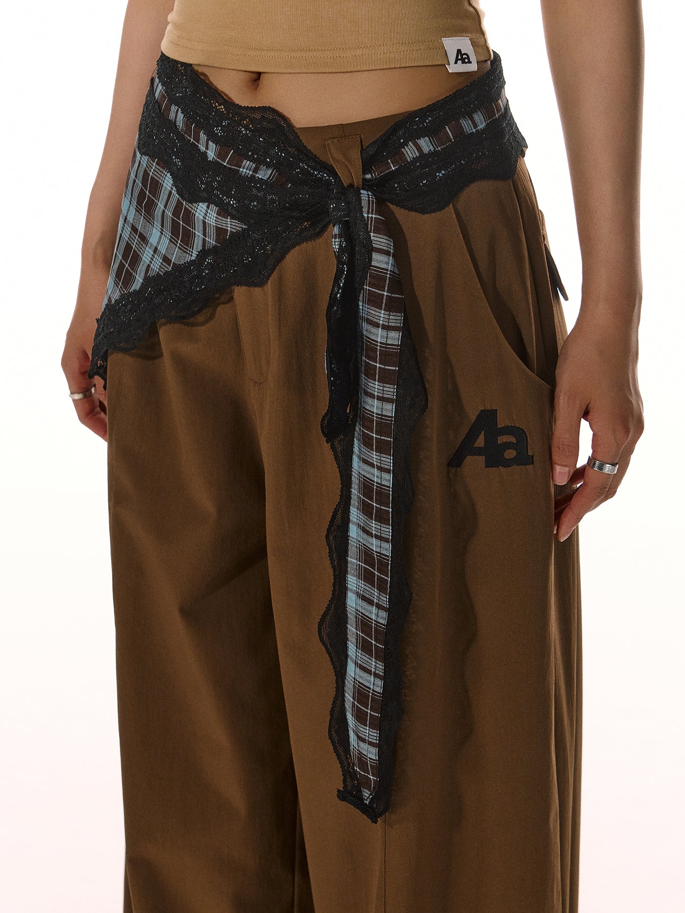 Detachable Lace Plaid Belt Drape Loose Pants ACM0081