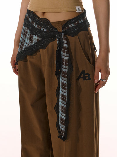 Detachable Lace Plaid Belt Drape Loose Pants ACM0081