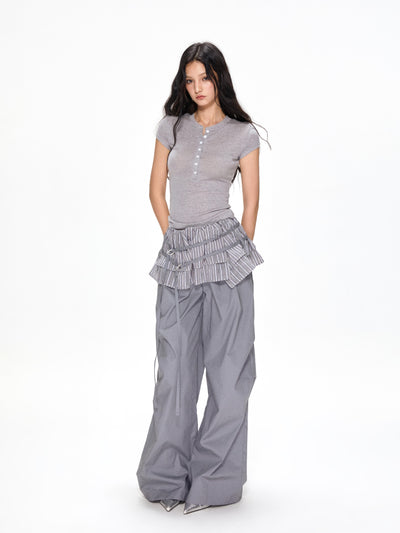 Satin Ruffled Casual Straight Pants APE0392