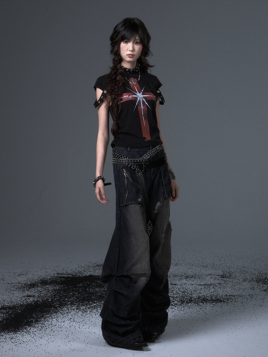 Washed Ripped Scimitar Jeans FRU0104