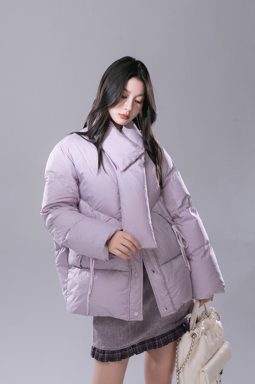 Purple Scarf Collar Warm Down Jacket COT0173